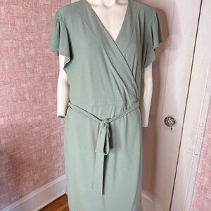 Nine West Mint Green Faux Wrap Tie Short Sleeve Knit Dress sz XL